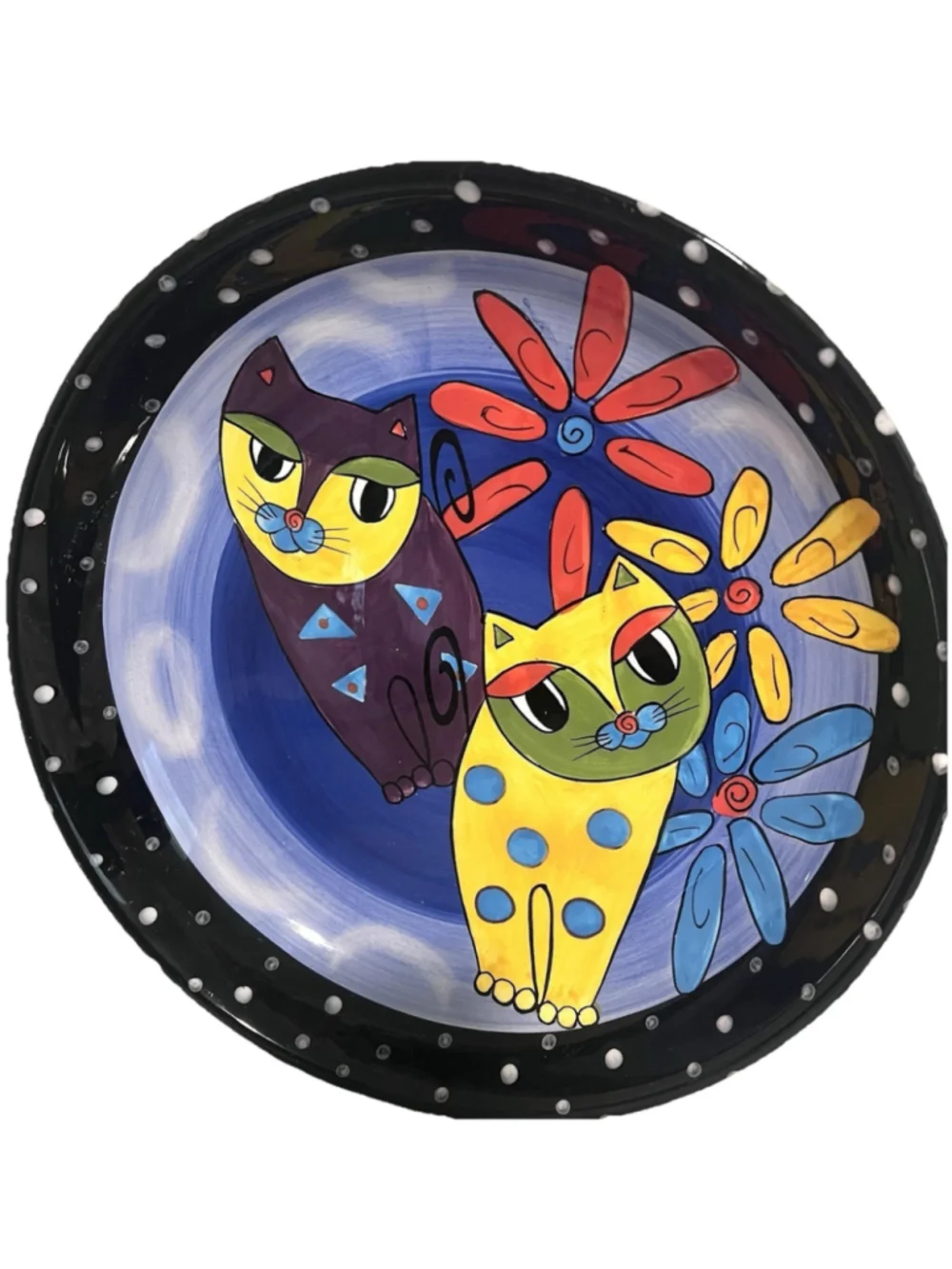 Milson and Louis Cats & Flowers BIG Platter 13” Hand Painted Whimsical Bowl